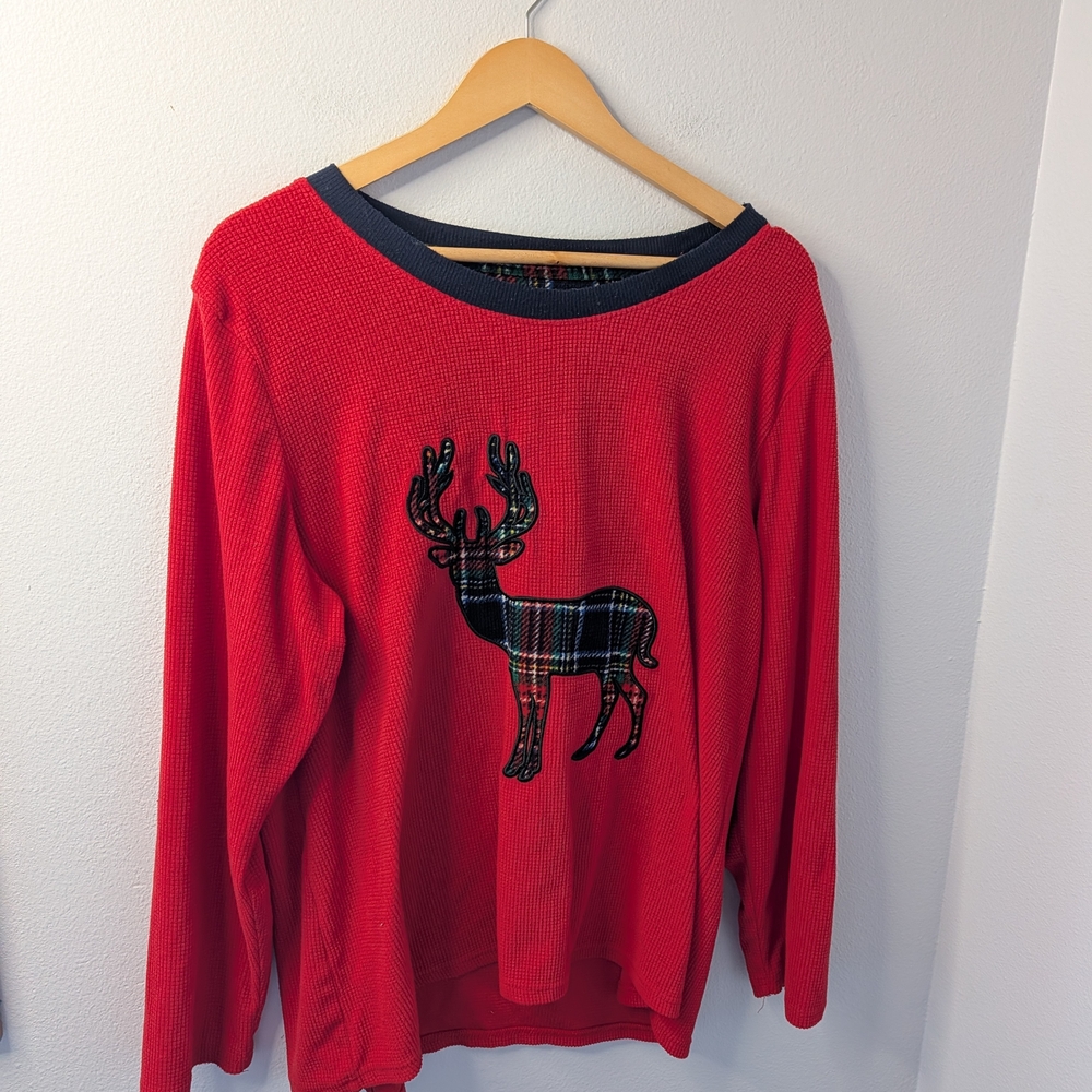 Eddie Bauer Plaid‎ Reindeer Thermal Long Sleeve Top, Women’s XL